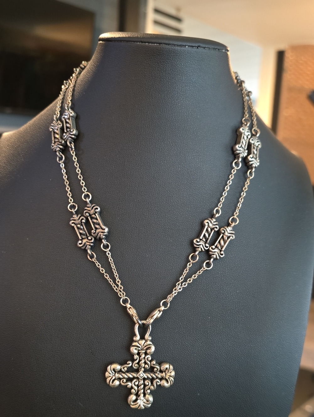 Ornate Silver-Tone Cross Pendant Necklace - Women's Jewelry